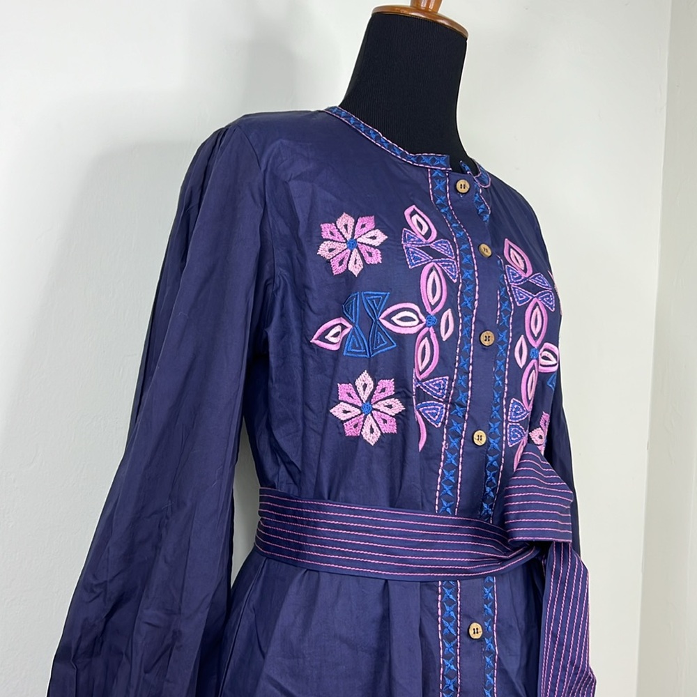 BELLA TU Navy Embroidered Longsleeve Dress XS - Picture 4 of 9